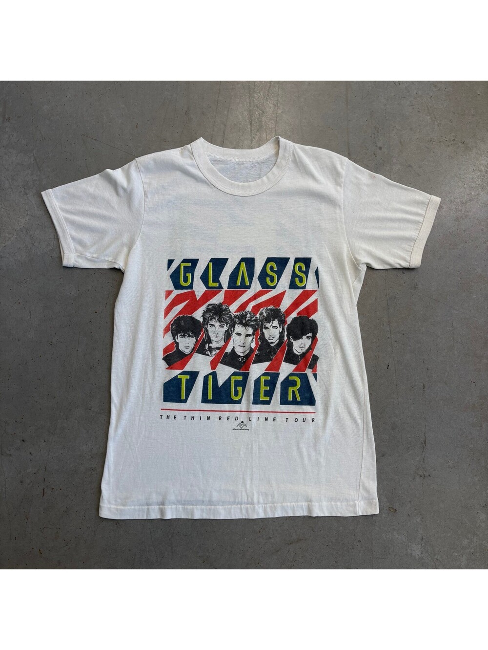 Vintage 80s Glass Tiger "Thin Red Line" Tour Band T-Shirt Small White